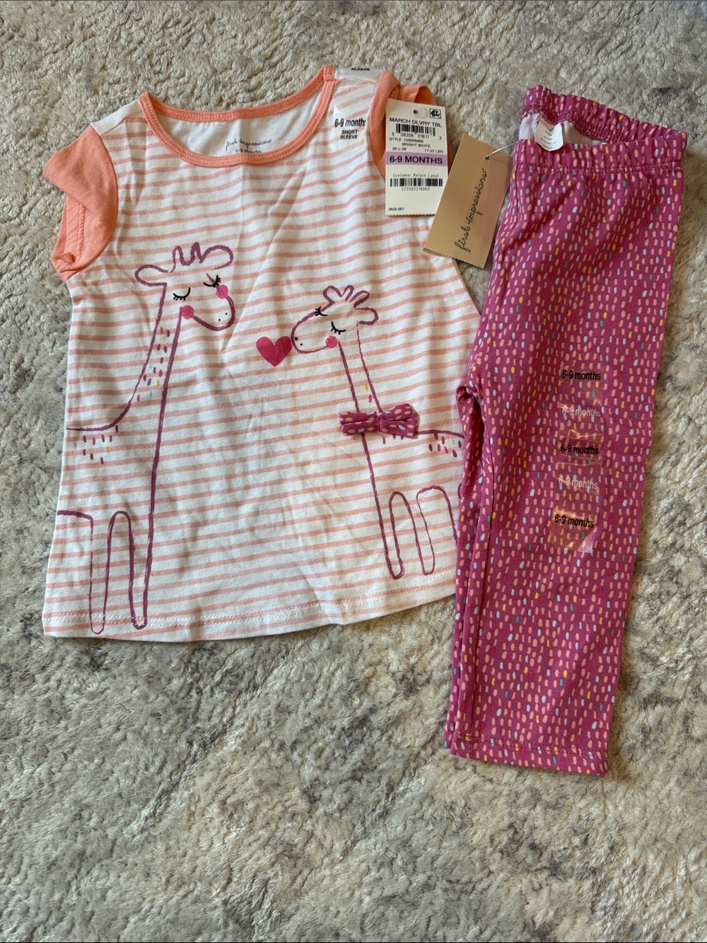 NWT 6-9mo First Impressions Pink & Coral Giraffe Set